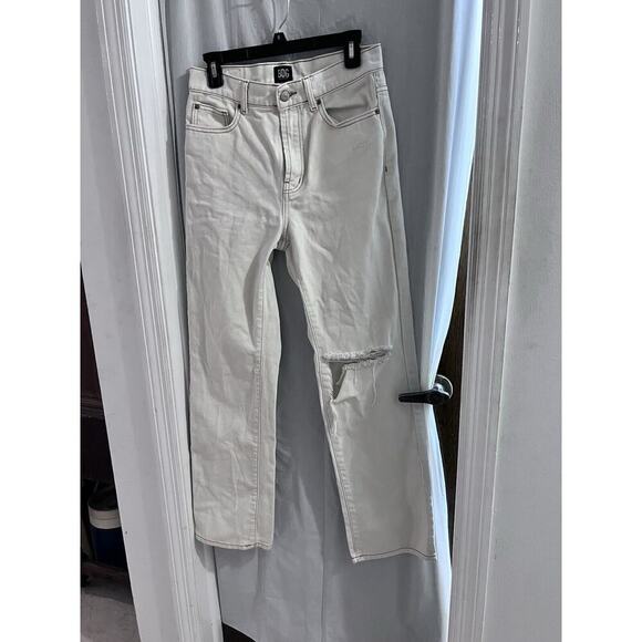 Urban Outfitters Bdg High Ride Mom Jeans In Ecru/ivory Distressed Jeans Brown 27 - Picture 1 of 8